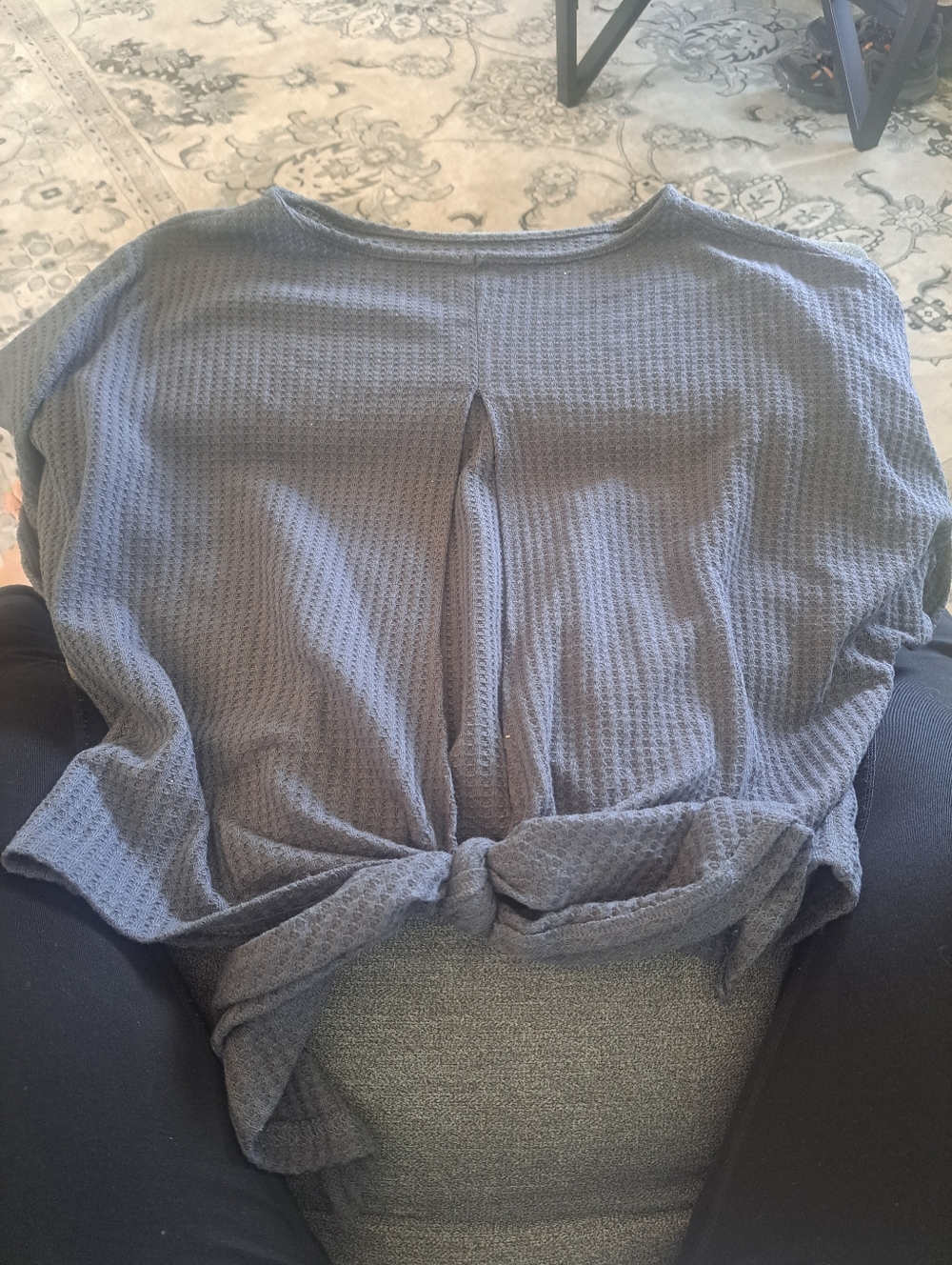 Women’s Waffle Knit Knot-Front Top - Gray